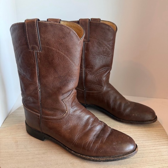 Justin Roper Boots Women’s 9 B Brown Leather Round Toe Made in USA Style L3714 - Picture 1 of 6